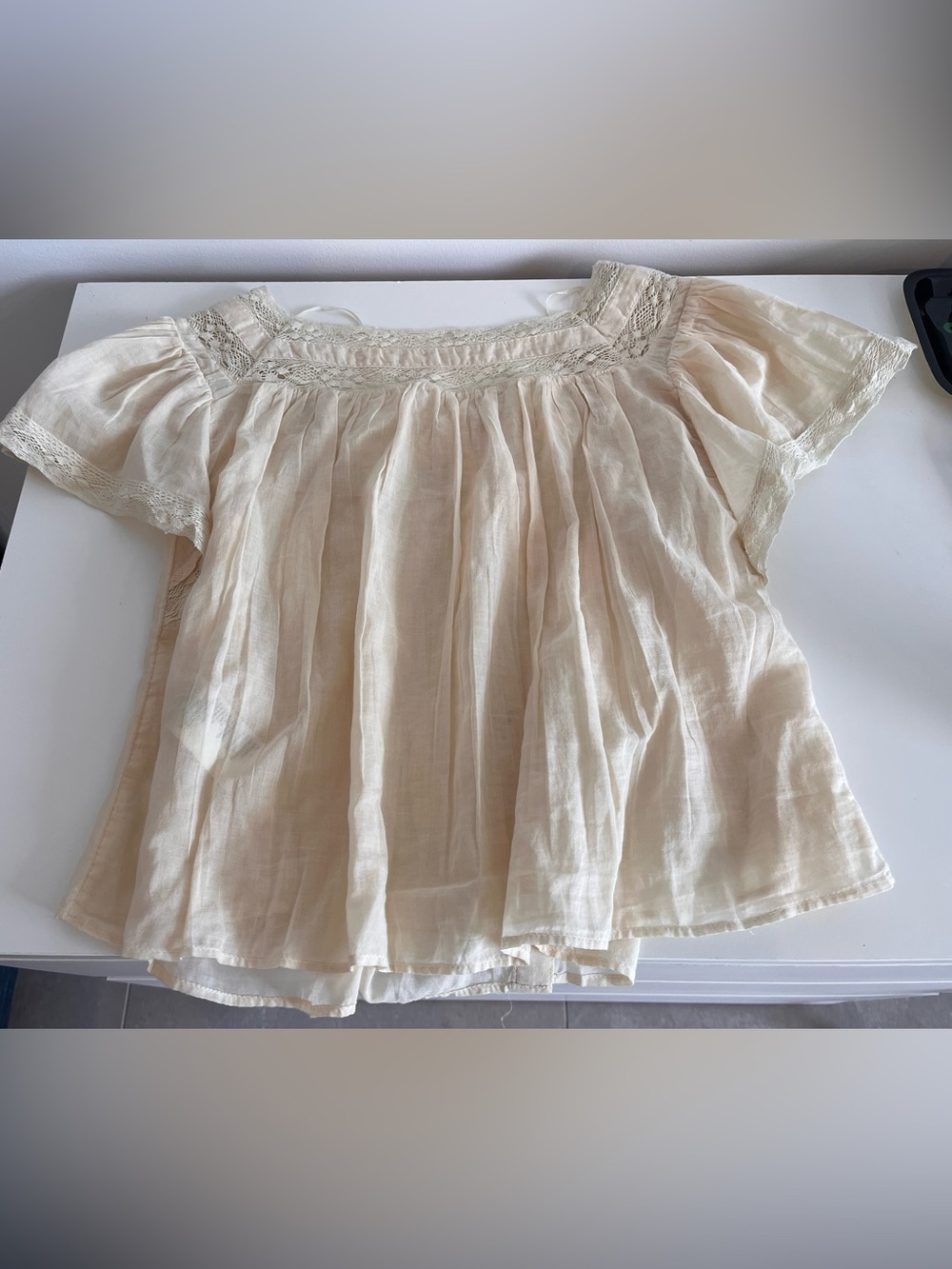 Free People Cream Lace-Trim Peasant Blouse - Picture 2 of 2